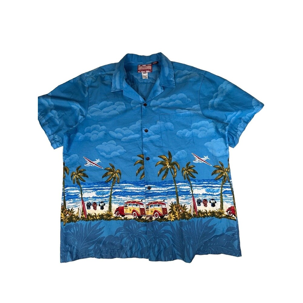 RJC Hawaiian Shirt Mens Size 2xl Car Aloha Themed Made in USA